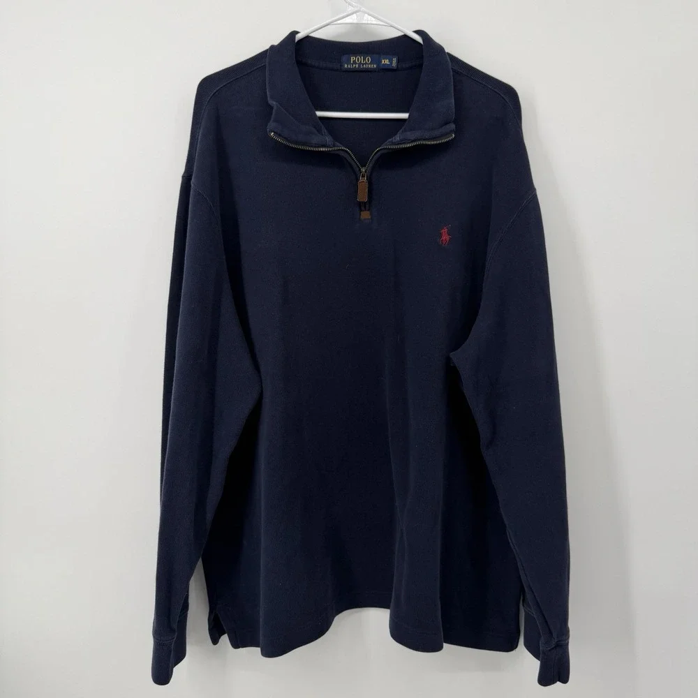 Polo Ralph Lauren 1/4 Zip Pullover Sweater Navy‎ Blue Men's Size XXL 2XL Preppy